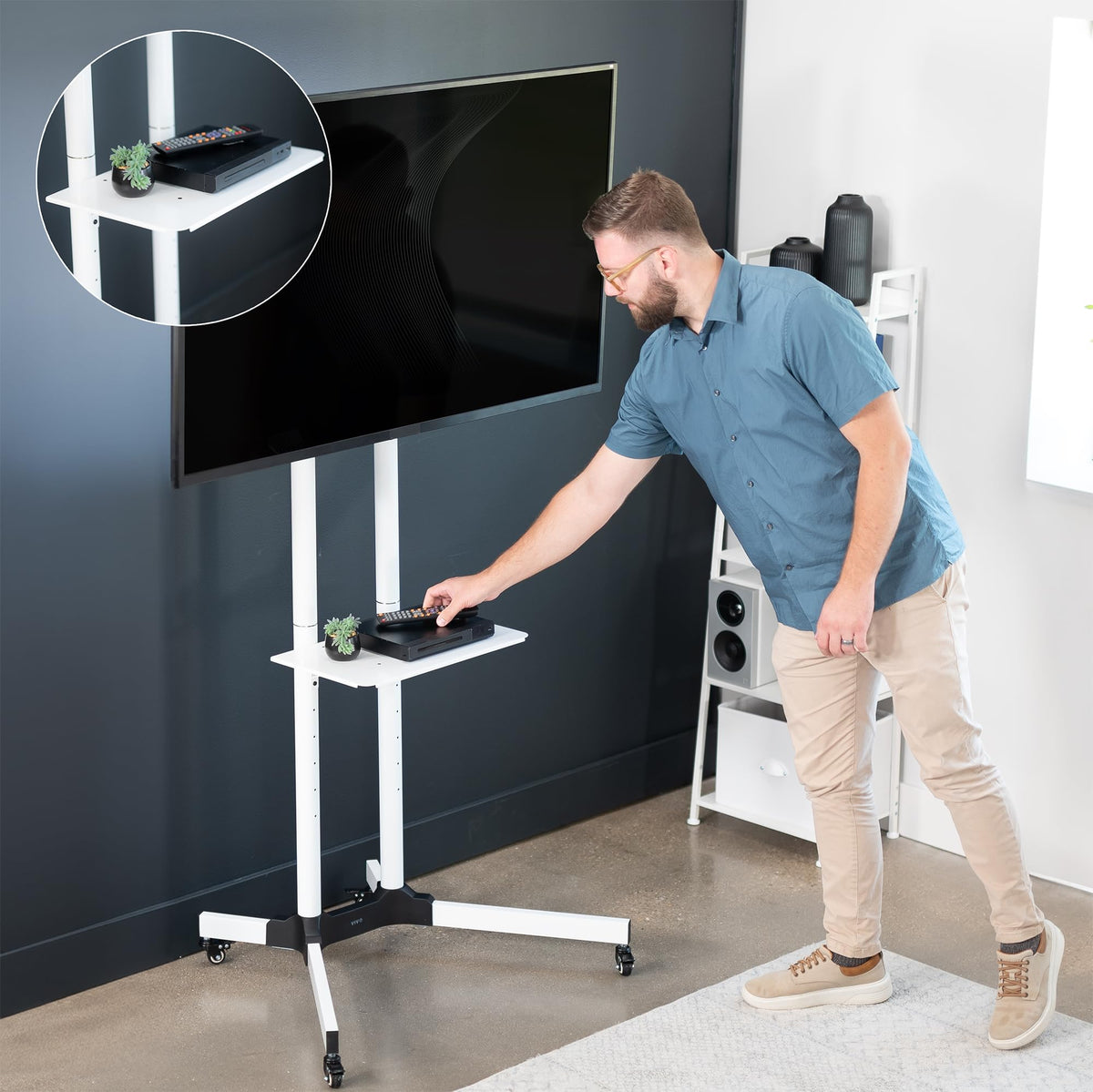Mobile TV Cart for 32 to 83 inch Screens up to 110 lbs, White Y263