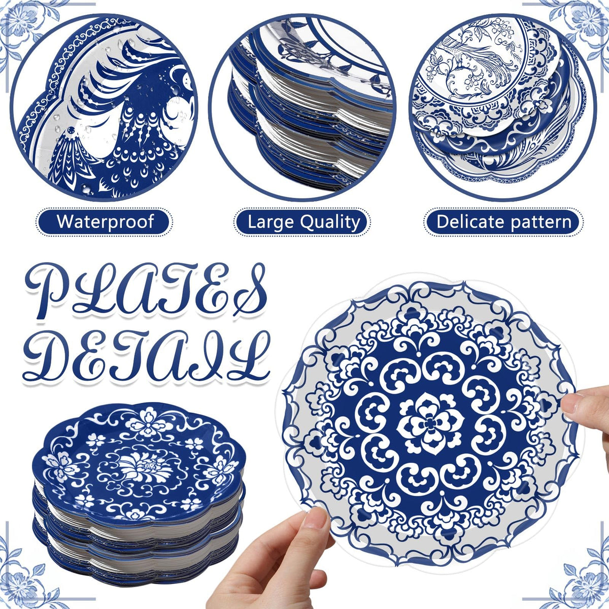120 Pieces 7 Inch Blue Floral Paper Plates Q96056