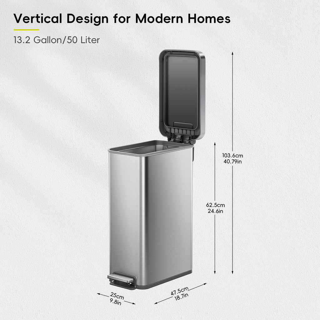 50L Stainless Steel Step Kitchen Trash Can with Lid K256741