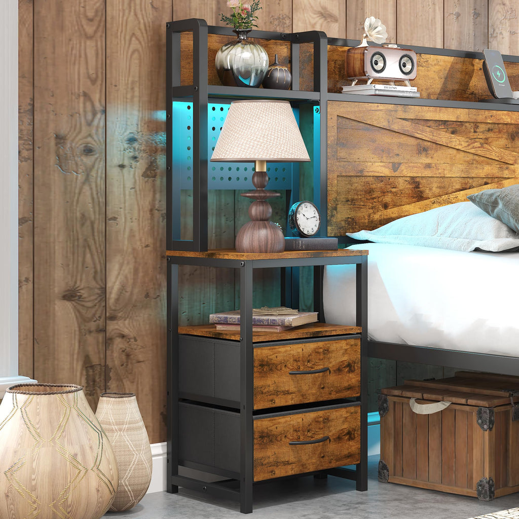 King Size Rustic Brown Bed Frame with Headboard and Nightstands Z365