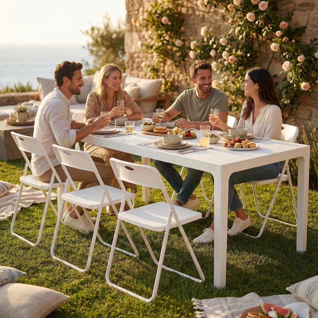 White Plastic Folding Chairs 10 Pack with Steel Frame A8754