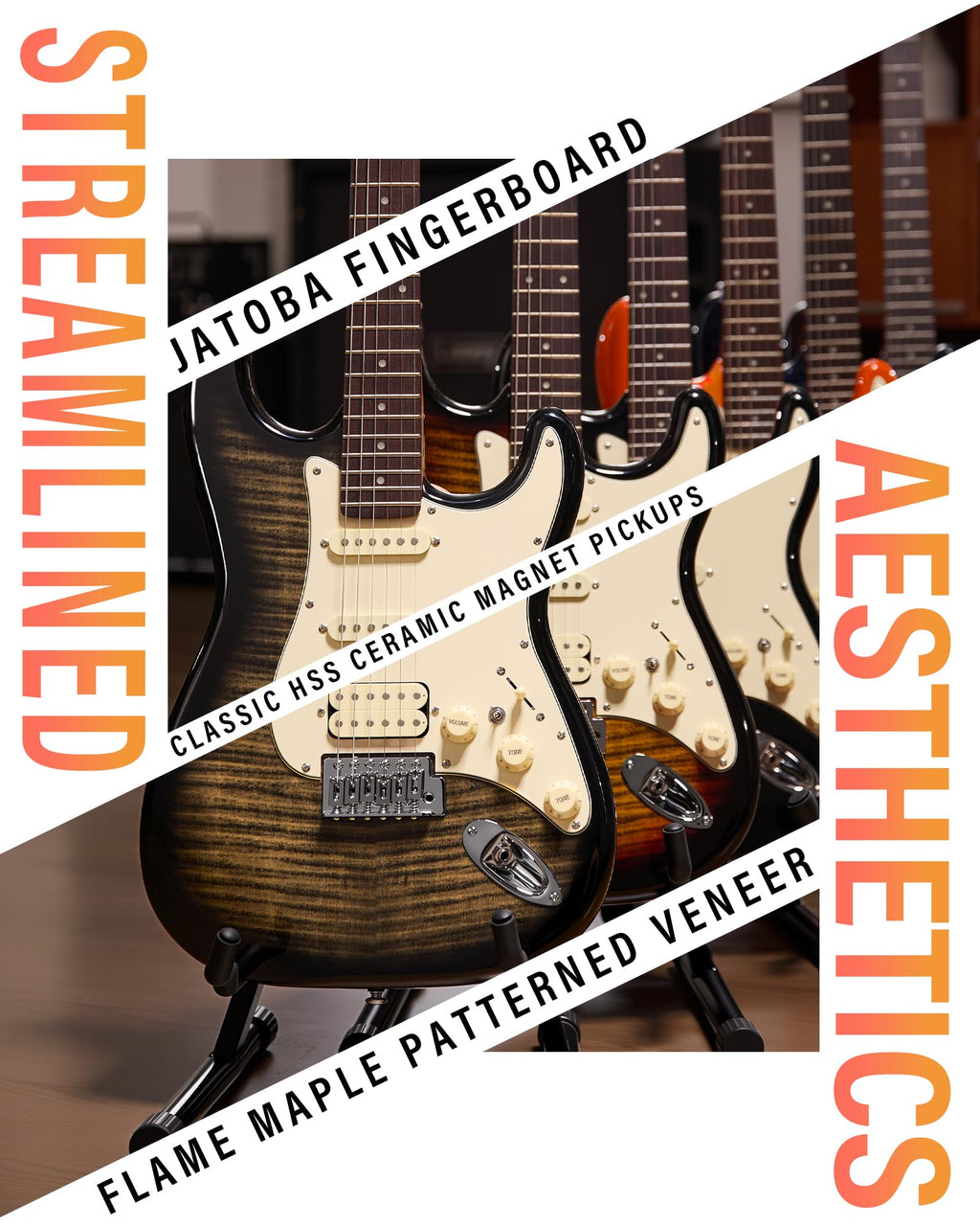 Beginner Electric Guitar Kit with 10W Amp, HSS Pickups, Gig Bag, Tuner, Strap, Picks, Black C577721