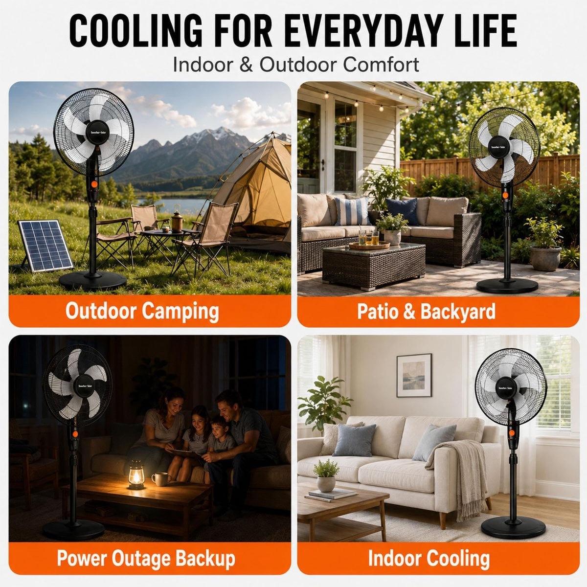 Rechargeable Pedestal Fan with Solar Panel E6841