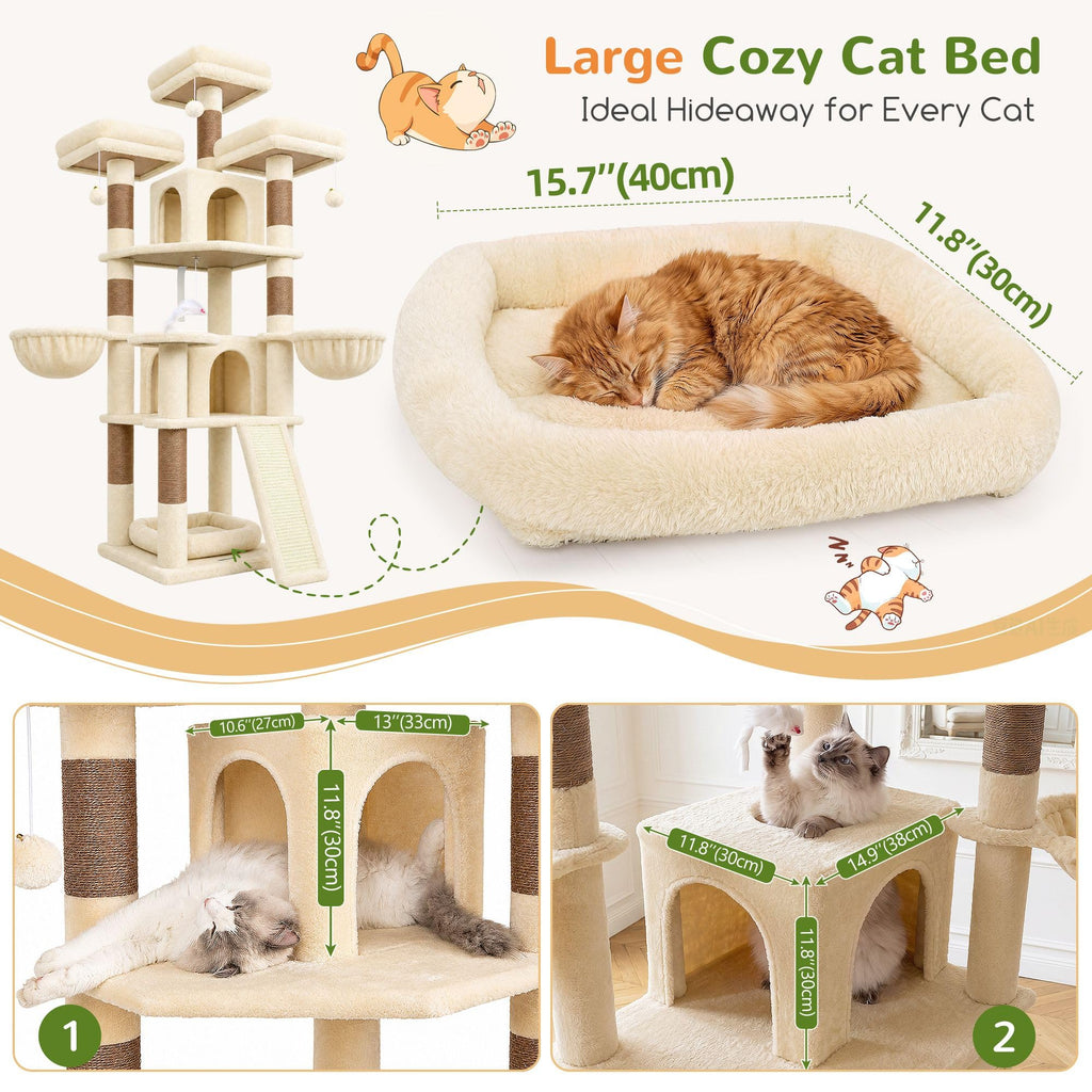 70 Inch Beige Cat Tower with Scratching Post F736952