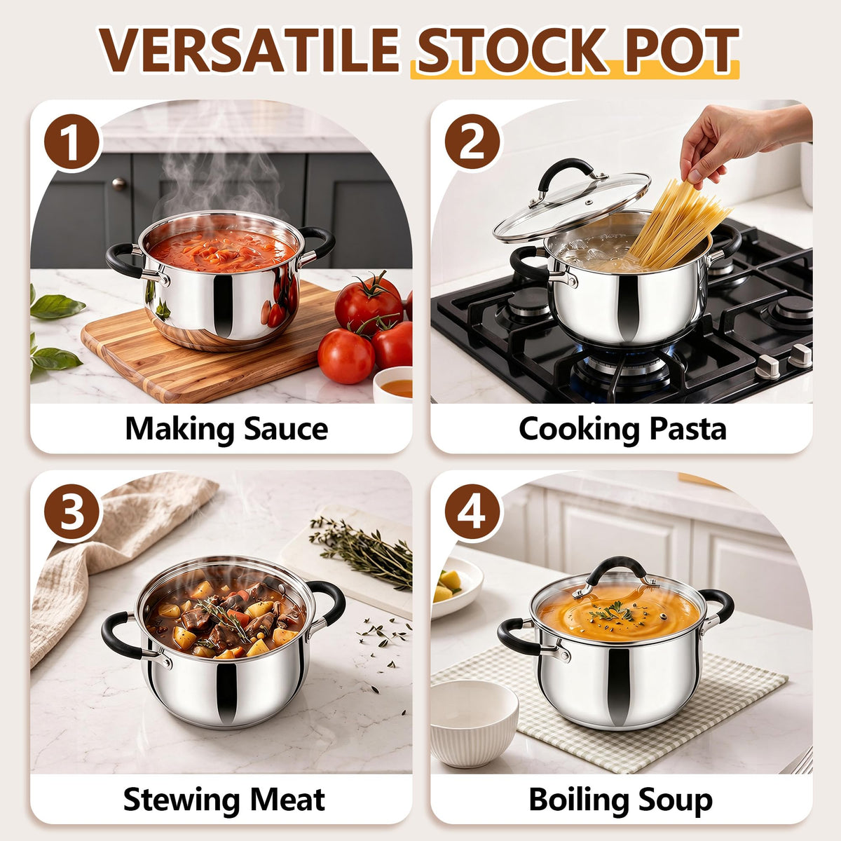 4 Quart Stainless Steel Stock Pot with Lid B1393