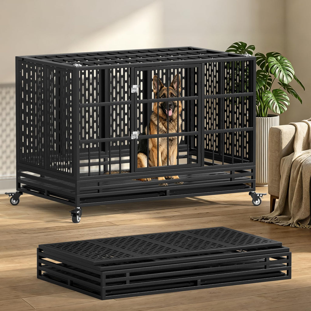 48 Inch Heavy Duty Metal Dog Crate with Wheels V269