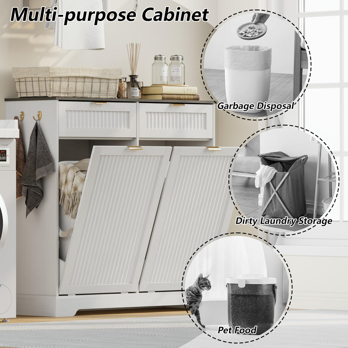 White Double Tilt Out Trash Can Cabinet V484120