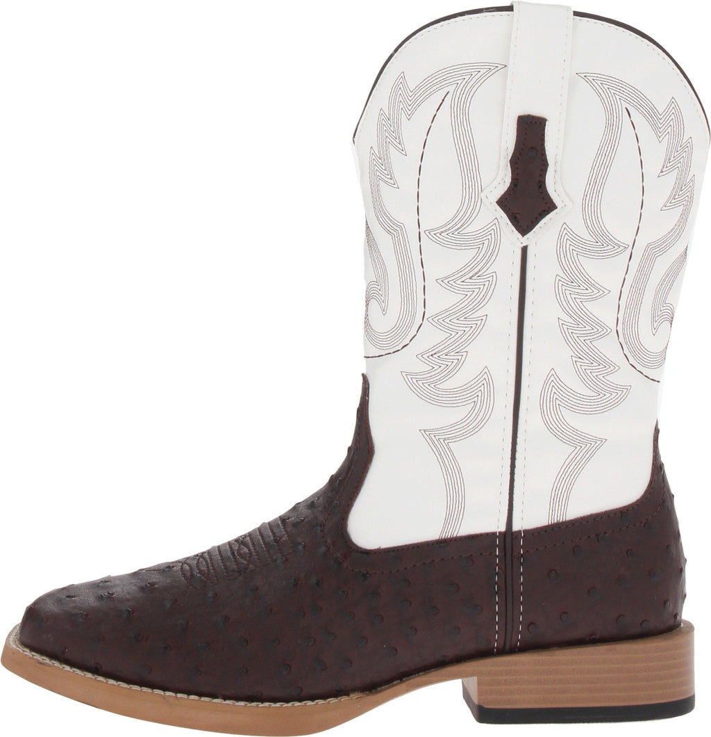 Brown Mid Calf Square Toe Boots Z201