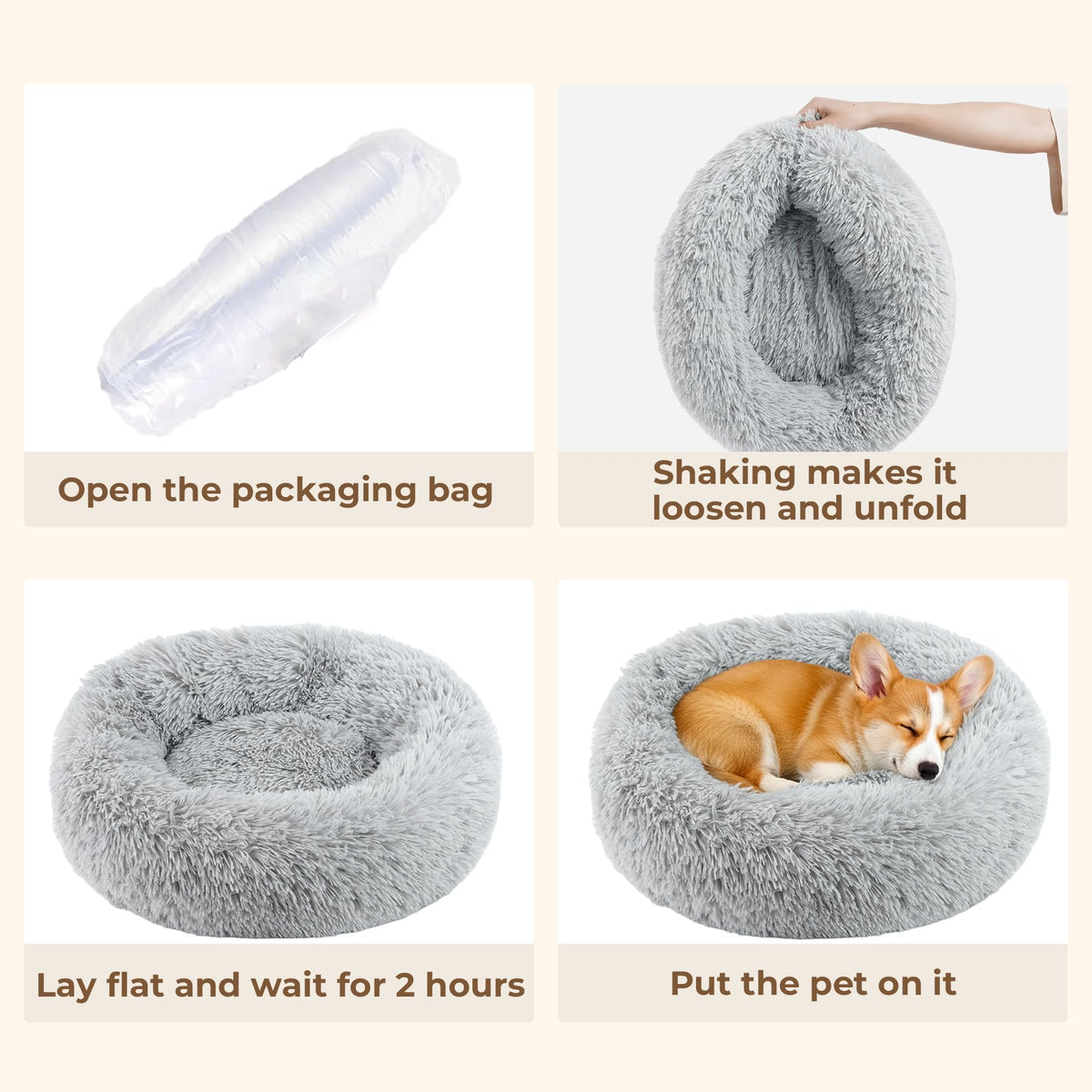 Round Fluffy Washable Anti-Anxiety Dog and Cat Bed Y56351
