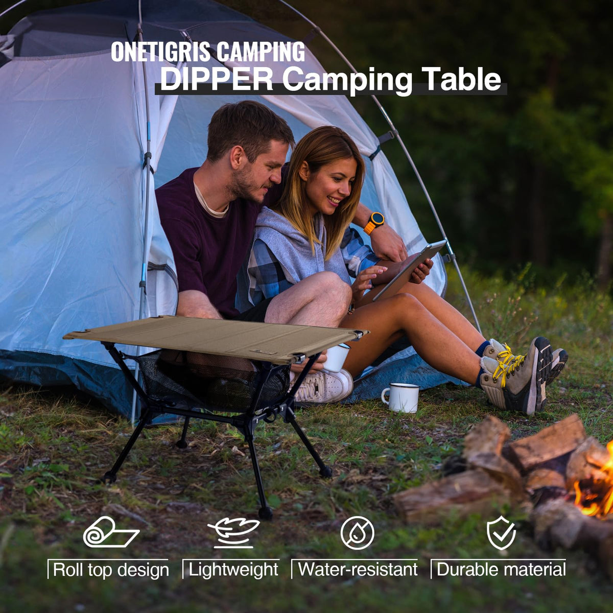 Lightweight Portable Folding Camping Table with Mesh Storage Net R928208