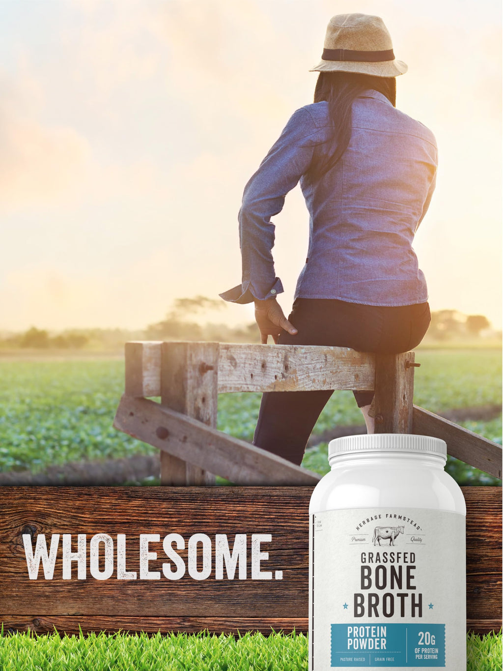 Grass Fed Bone Broth Protein Powder 35.2 oz 20g Protein Non-GMO Gluten Free I159