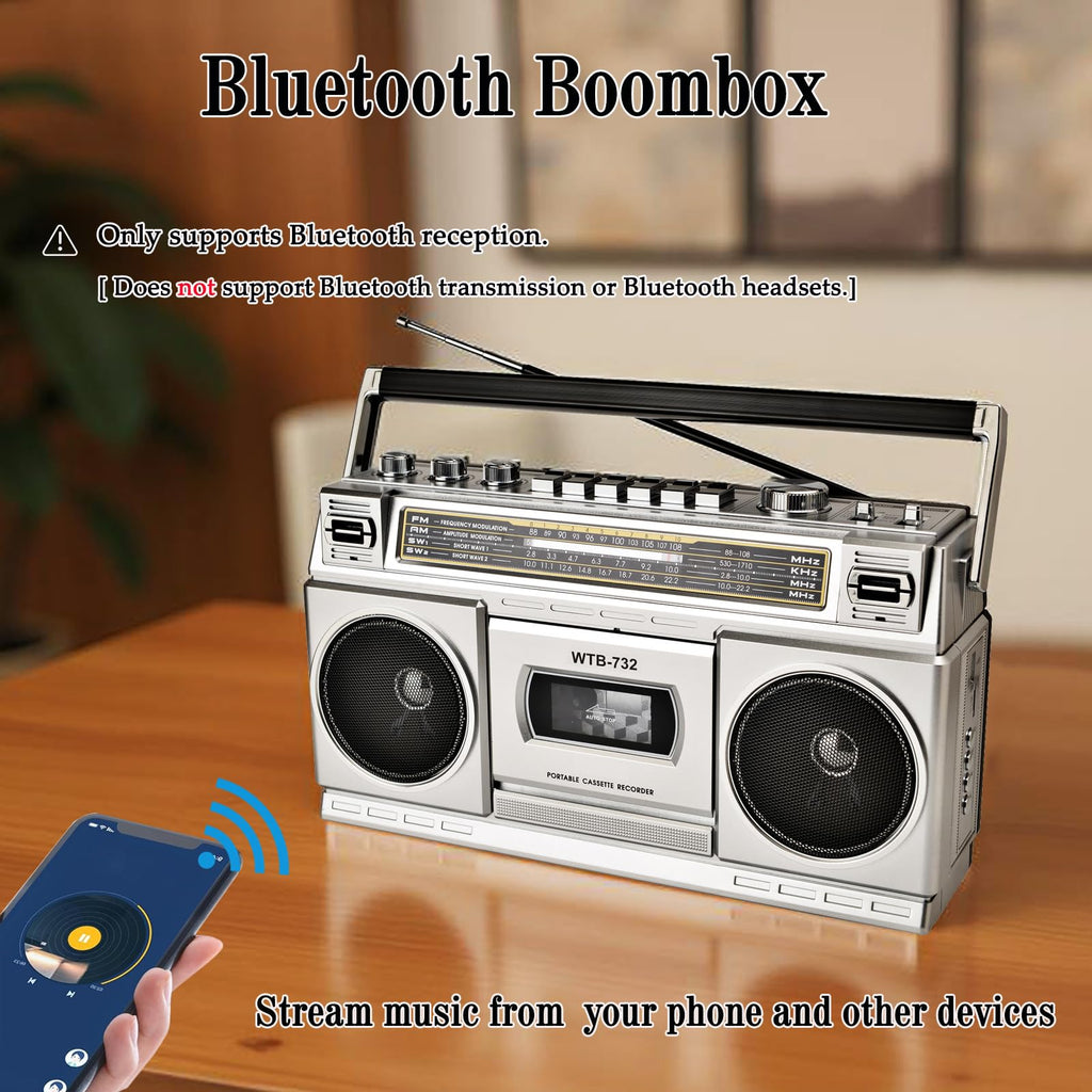 Portable Boombox with Cassette Player Recorder D73289