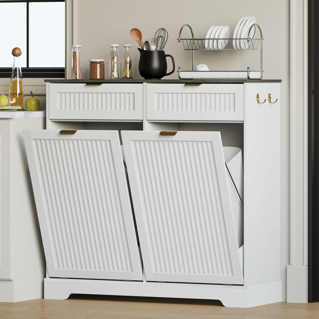 White Double Tilt Out Trash Can Cabinet V484120