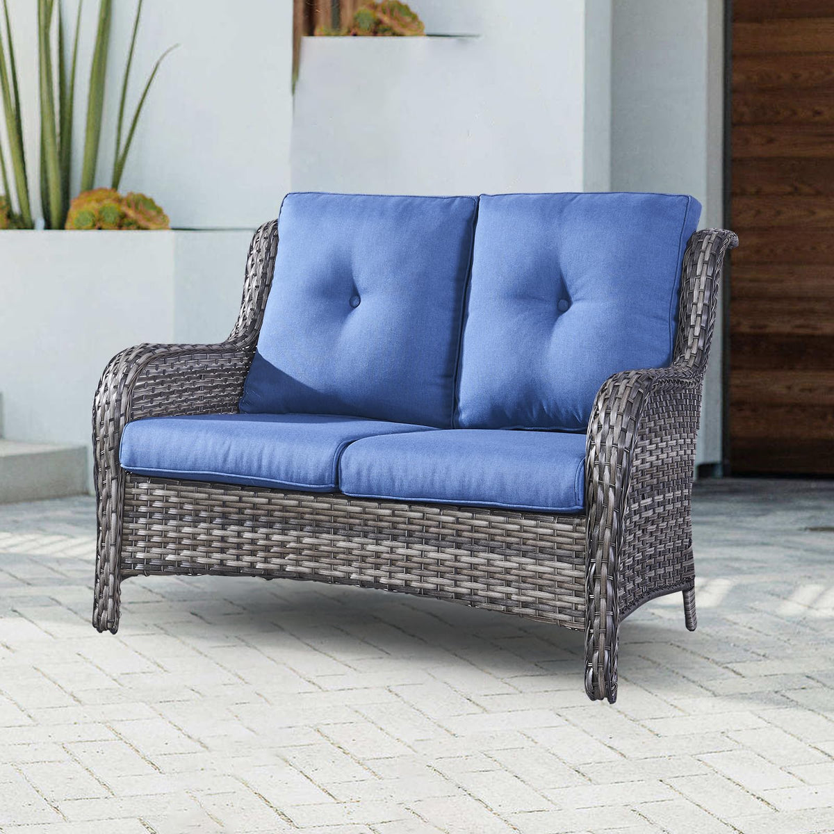 2-Seater Wicker Patio Sofa with Cushions A6826