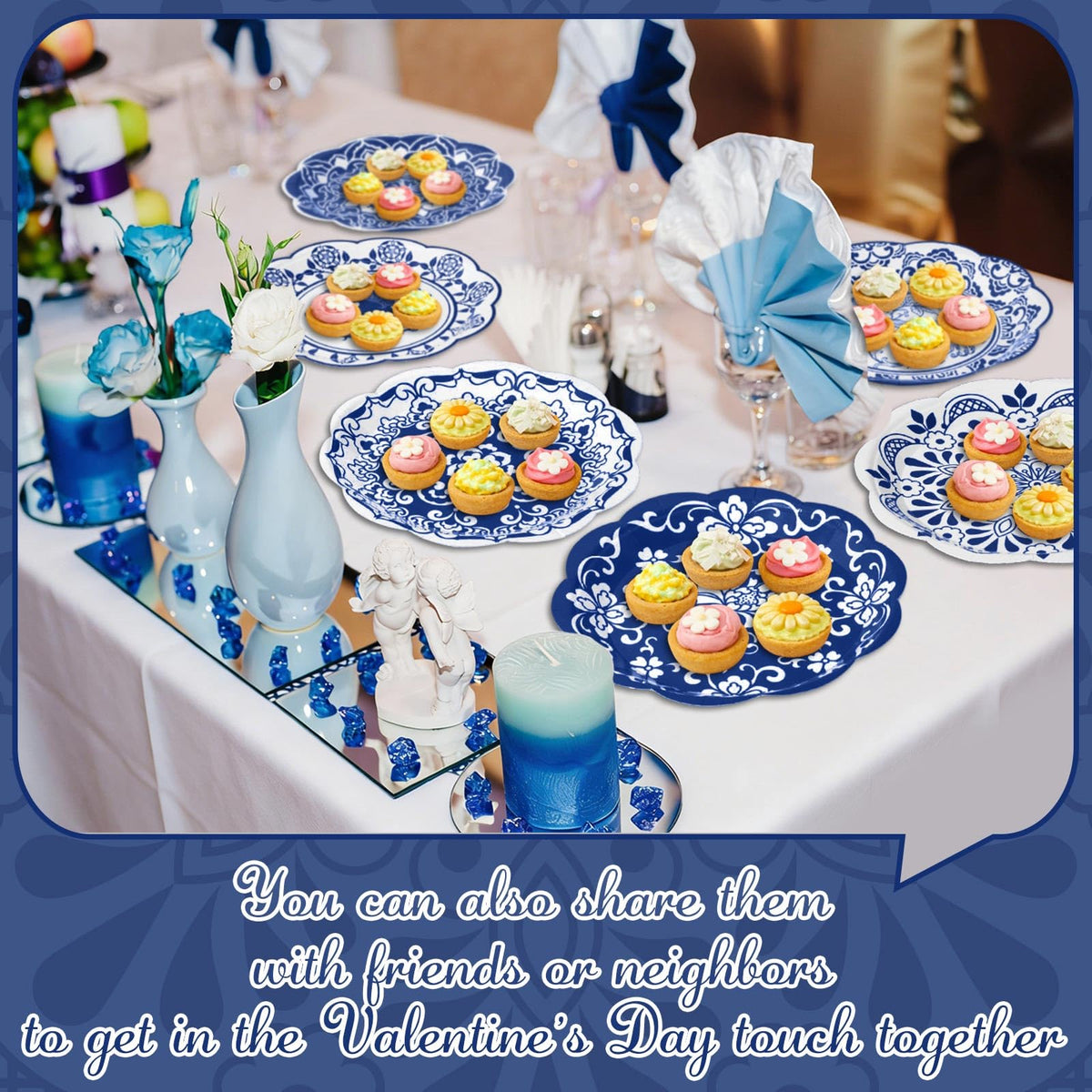 120 Pieces 7 Inch Blue Floral Paper Plates Q96056