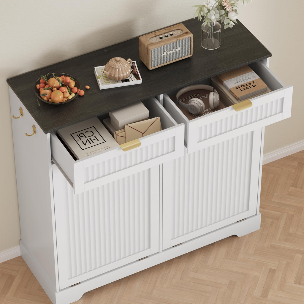 White Double Tilt Out Trash Can Cabinet V484120