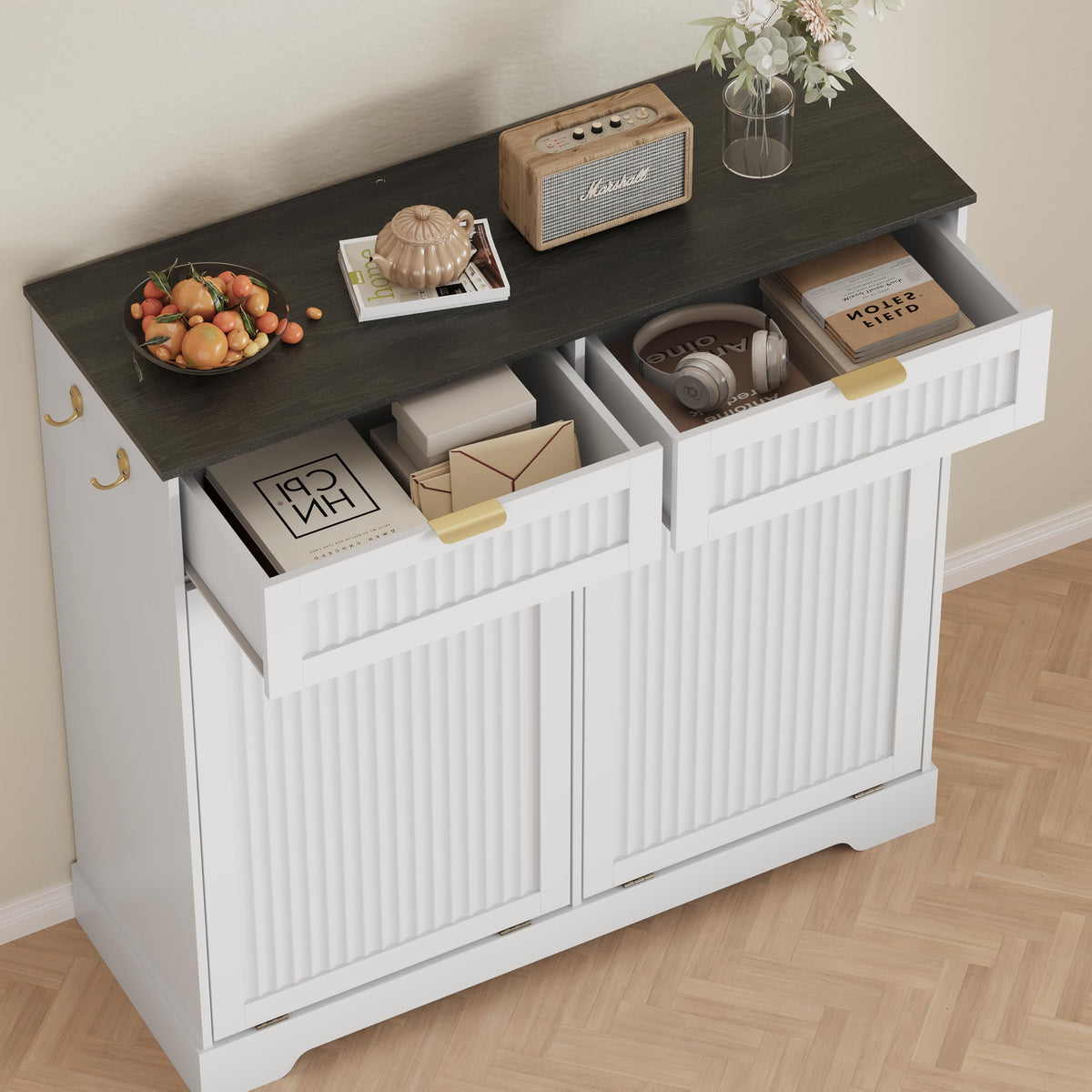 White Double Tilt Out Trash Can Cabinet V484120