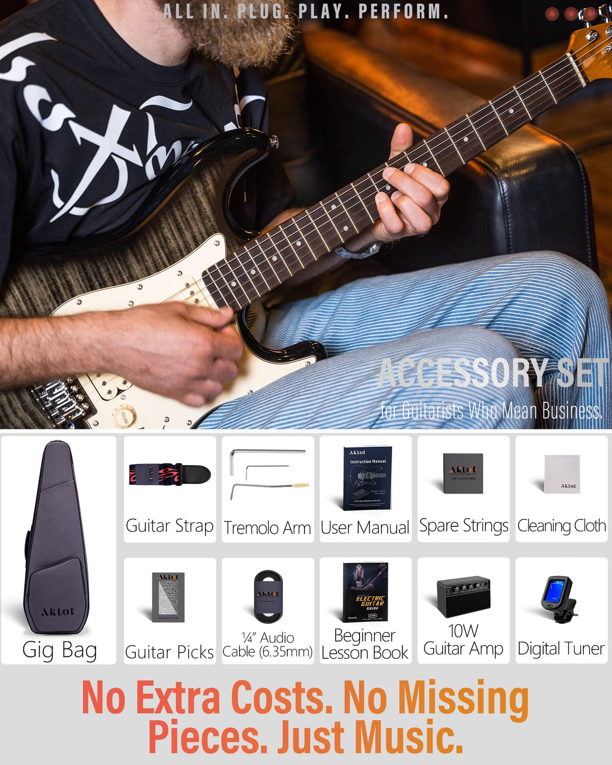 Beginner Electric Guitar Kit with 10W Amp, HSS Pickups, Gig Bag, Tuner, Strap, Picks, Black C577721