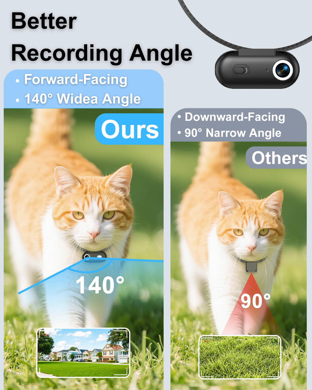 Cat Camera Collar with APP, 1080P HD Pet POV Video Recording V994