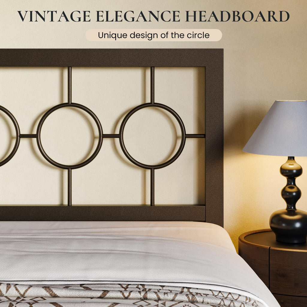 Full Size Brown Metal Bed Frame with Headboard and Footboard A4033