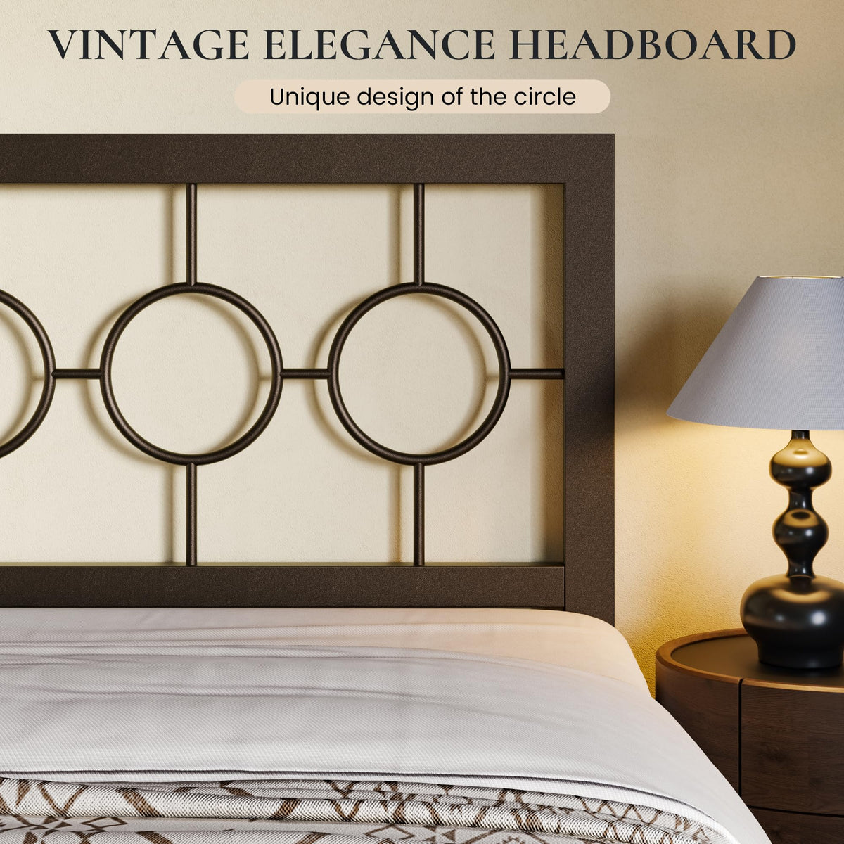 Full Size Brown Metal Bed Frame with Headboard and Footboard A4033