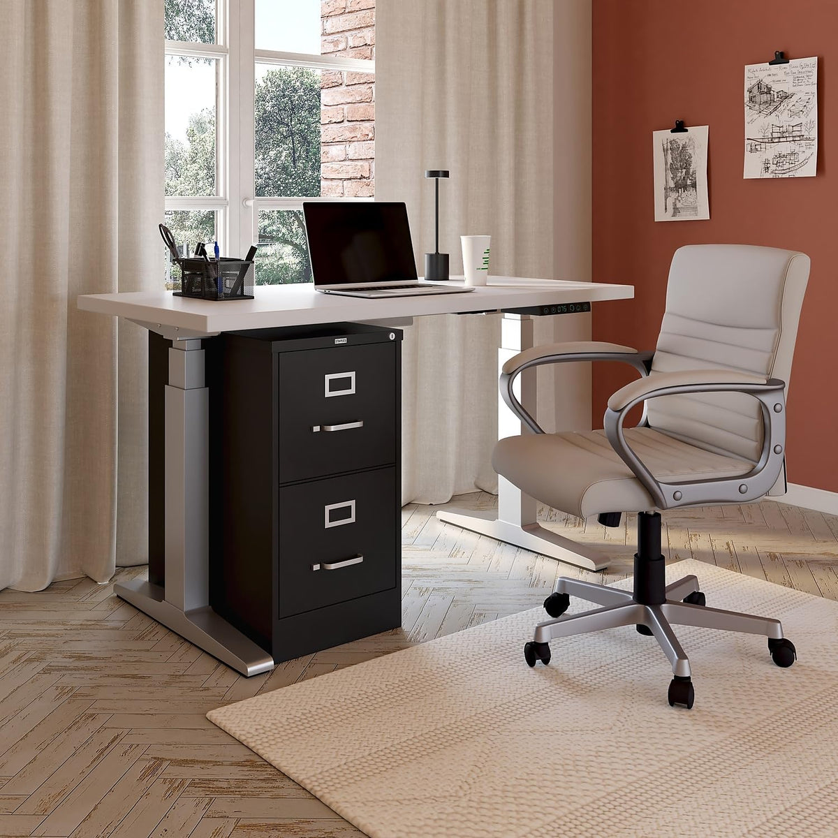 Black 2 Drawer Letter Size Lockable File Cabinet O4621