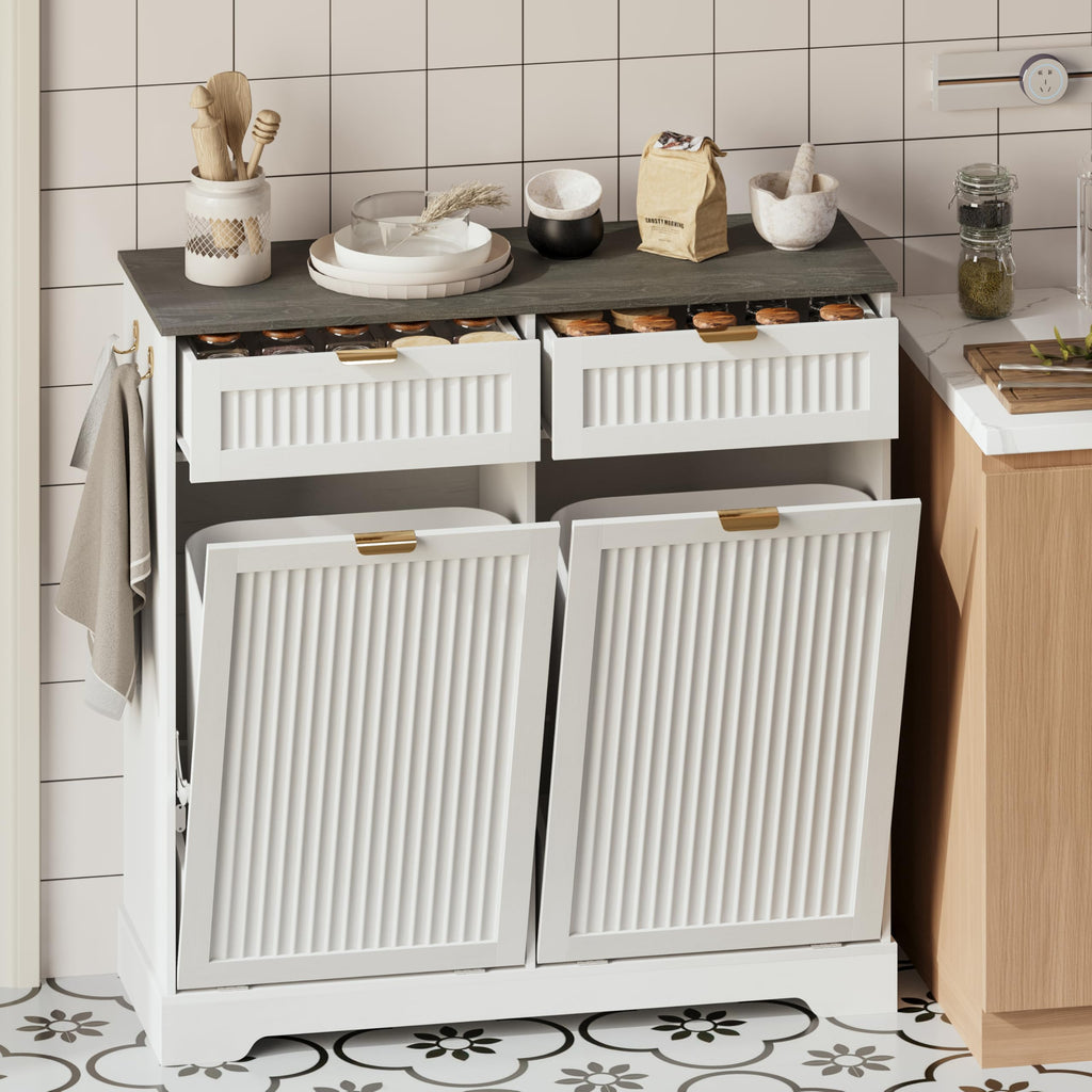 White Double Tilt Out Trash Can Cabinet V484120