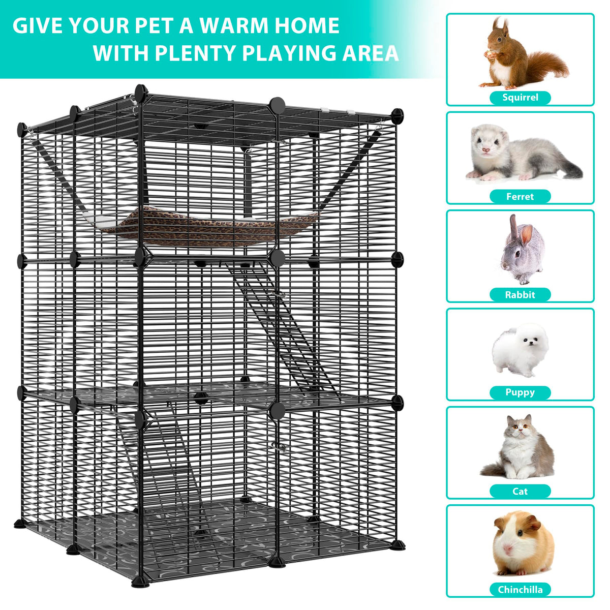 3-Tier Metal Wire Cat Cage with Hammock J2111
