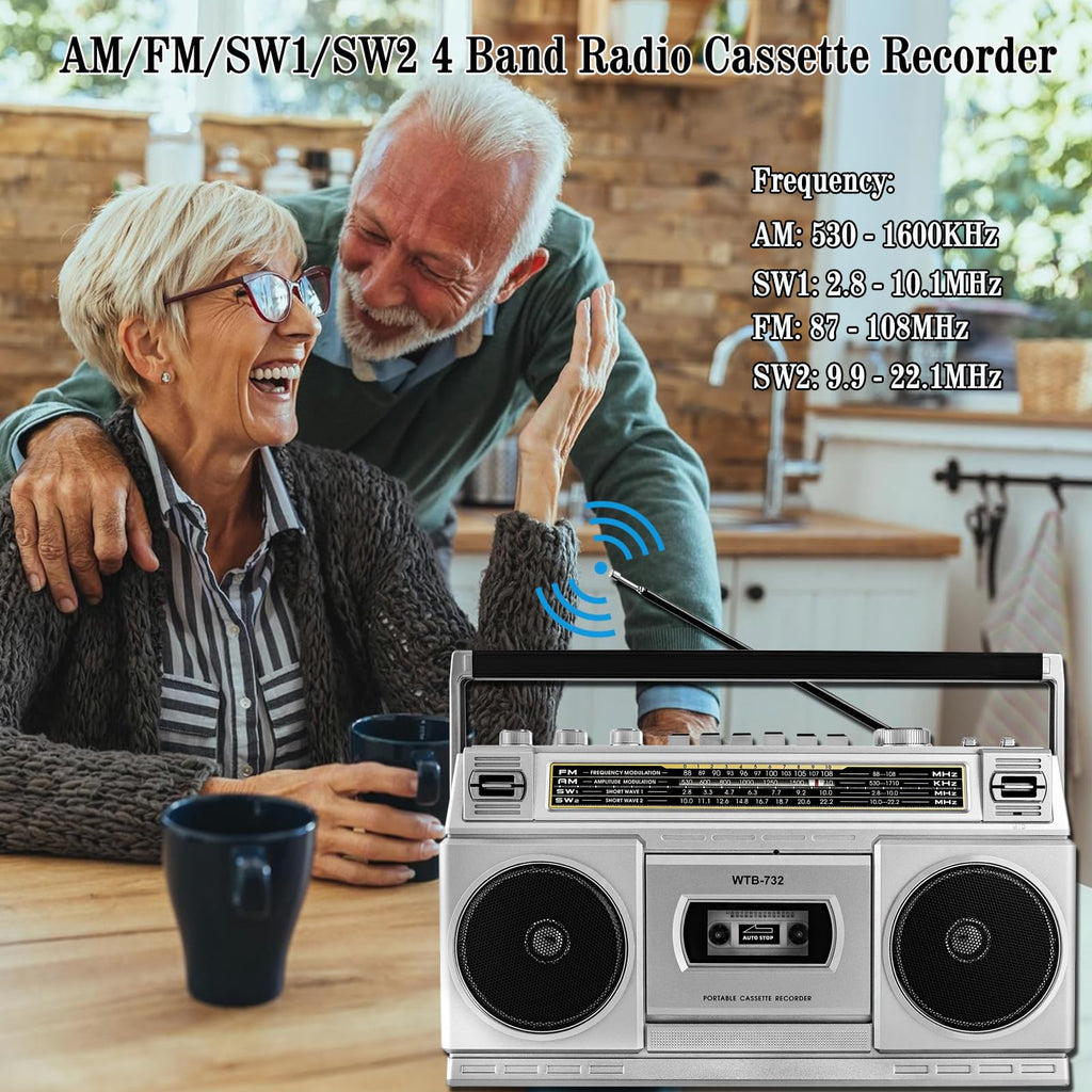 Portable Boombox with Cassette Player Recorder D73289