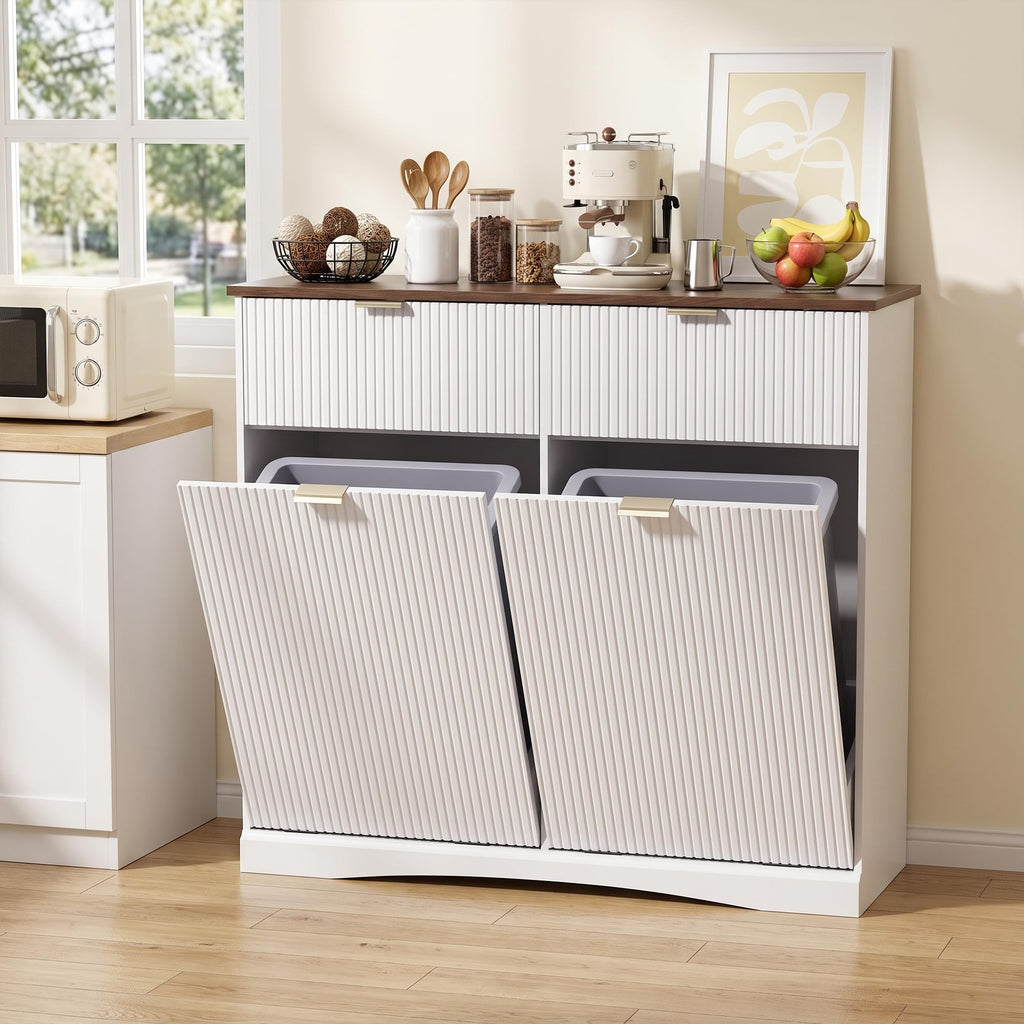White and Dark Walnut Tilt Out Trash Cabinet N50935