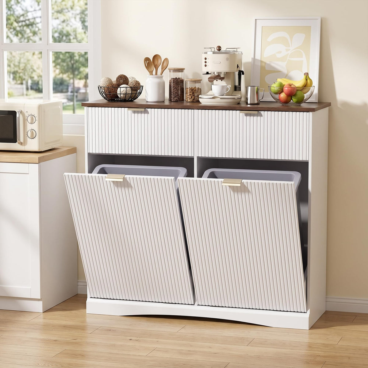 White and Dark Walnut Tilt Out Trash Cabinet N50935
