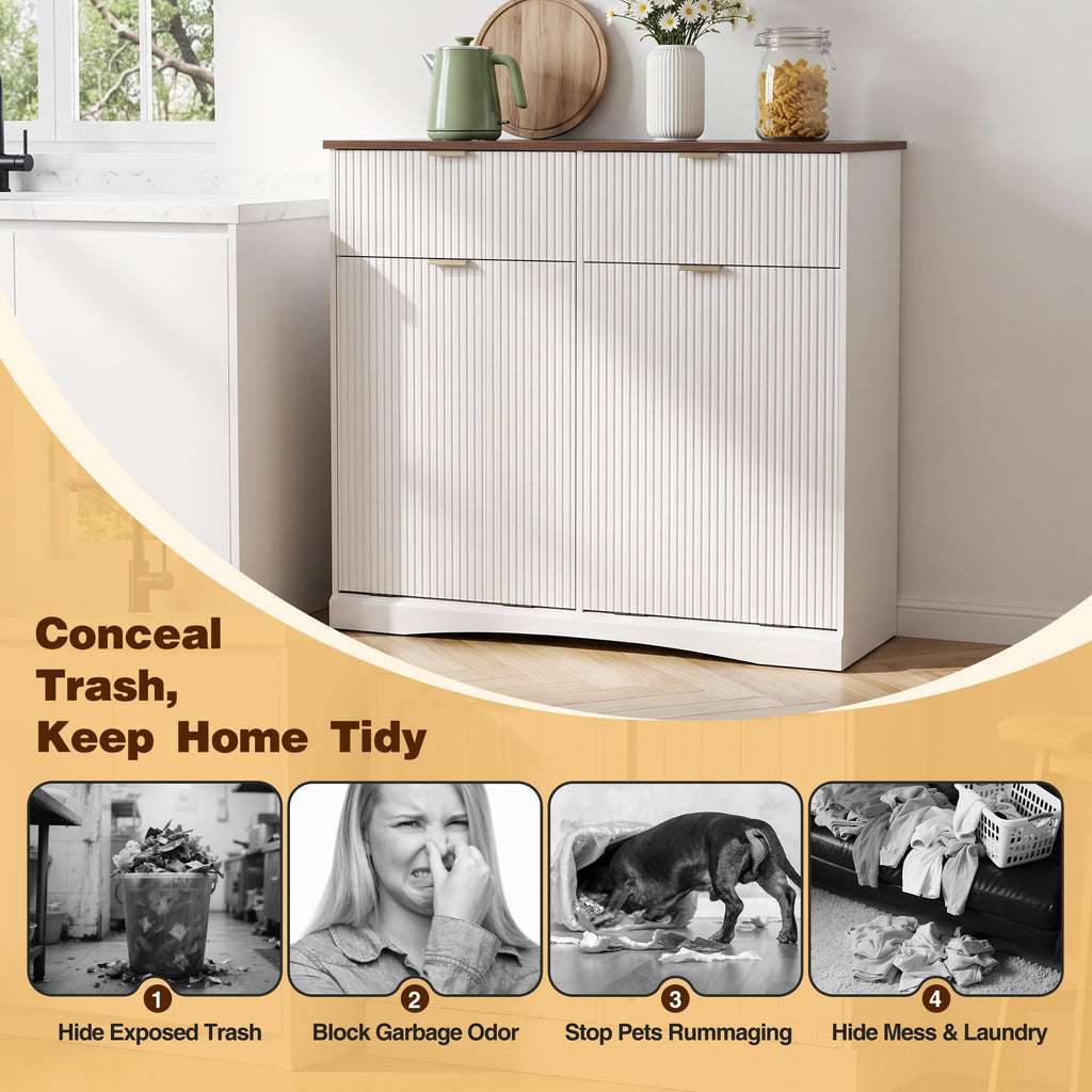 White and Dark Walnut Tilt Out Trash Cabinet N50935