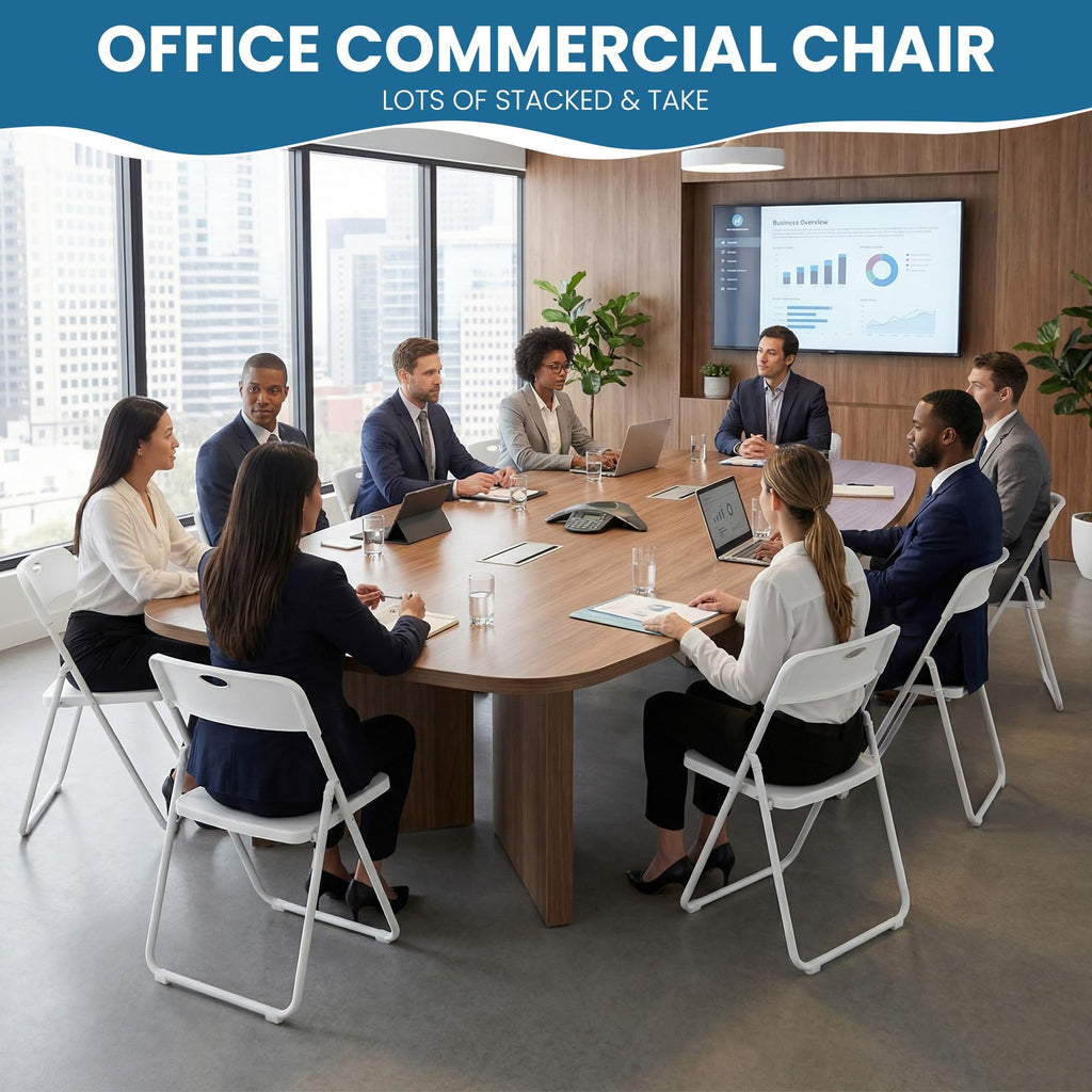 White Plastic Folding Chairs 10 Pack with Steel Frame A8754