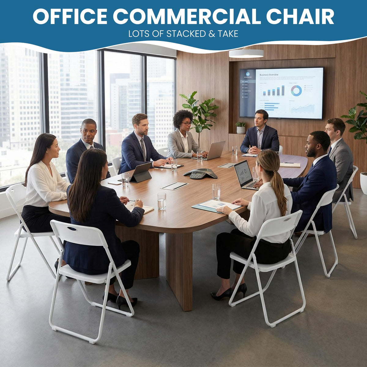 White Plastic Folding Chairs 10 Pack with Steel Frame A8754