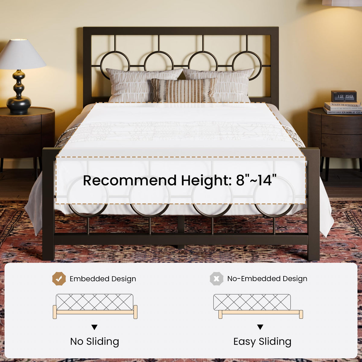 Full Size Brown Metal Bed Frame with Headboard and Footboard A4033