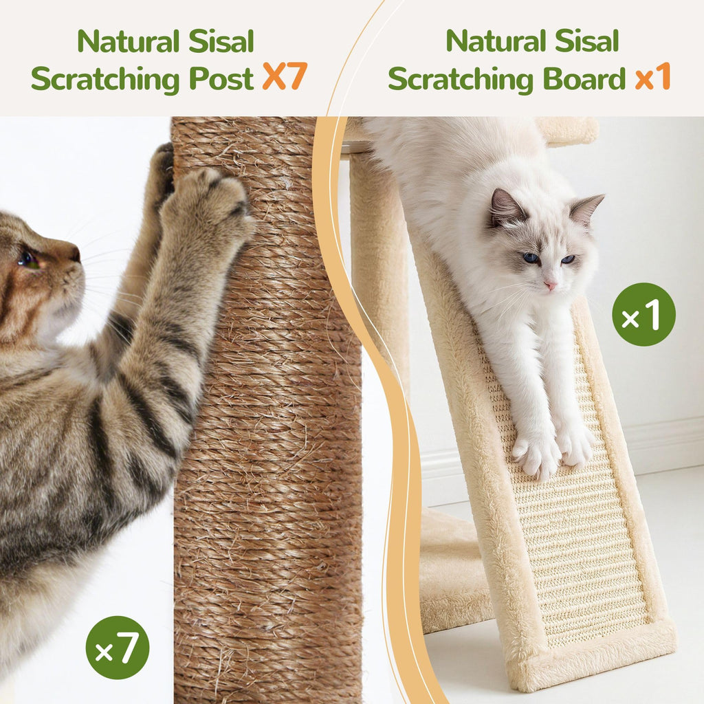 70 Inch Beige Cat Tower with Scratching Post F736952