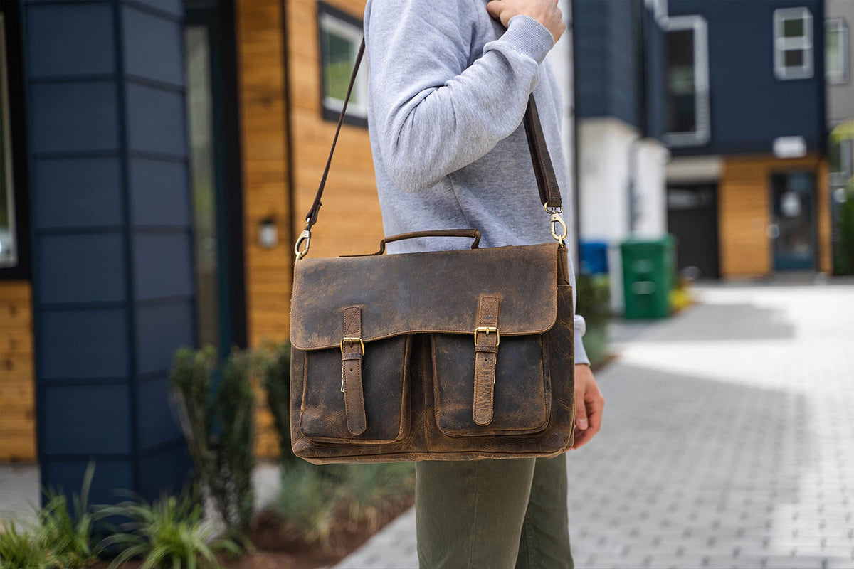 18 Inch Leather Messenger Bag W9862