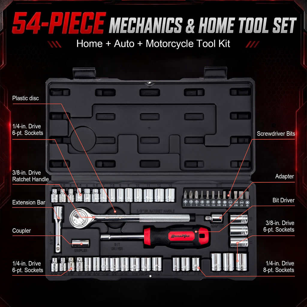 54-Piece Mechanic Tool Set with SAE & Metric Sockets Q88810