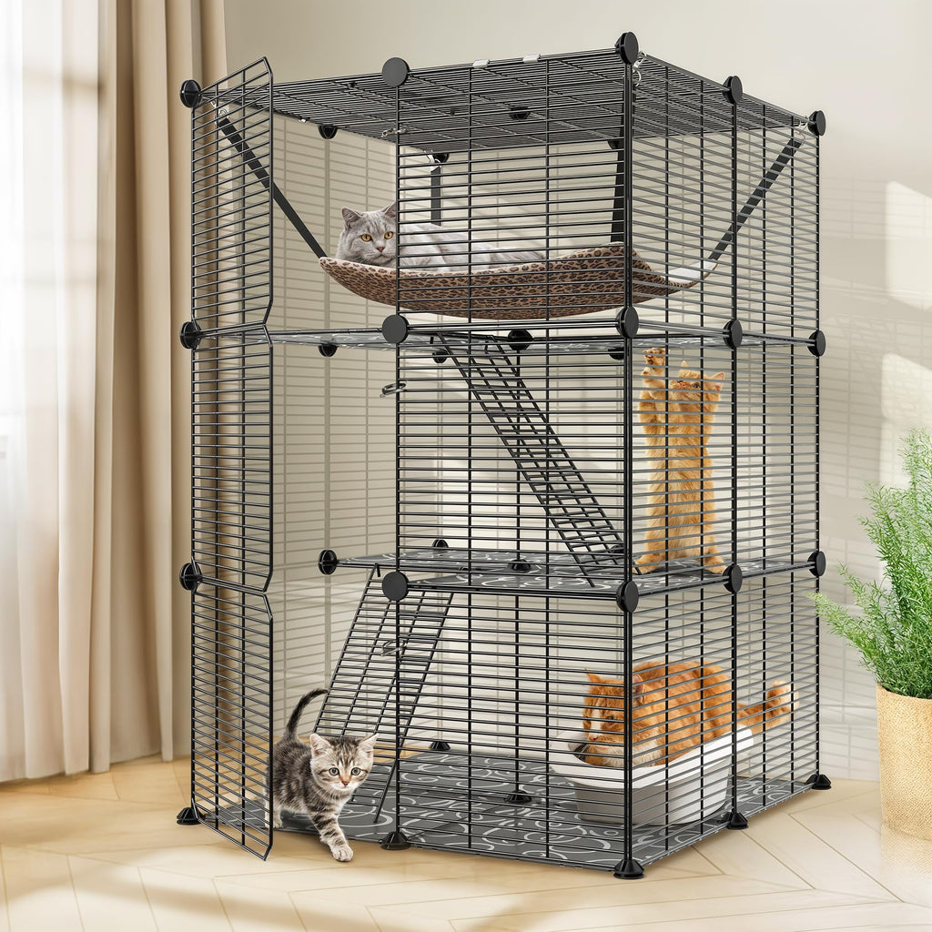 3-Tier Metal Wire Cat Cage with Hammock J2111