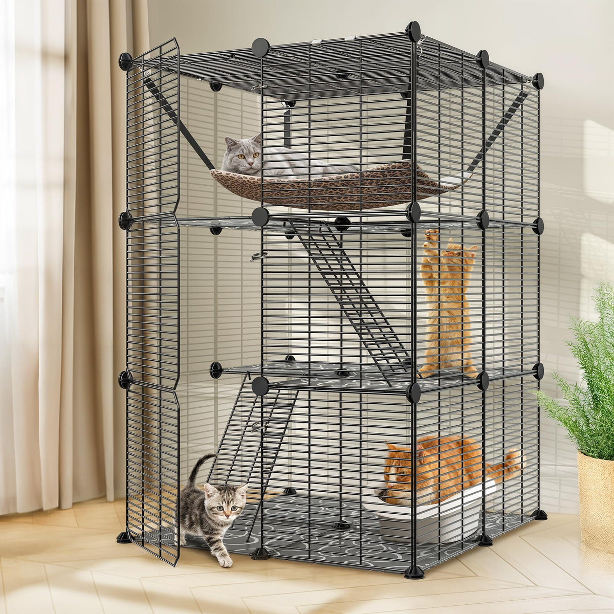 3-Tier Metal Wire Cat Cage with Hammock J2111