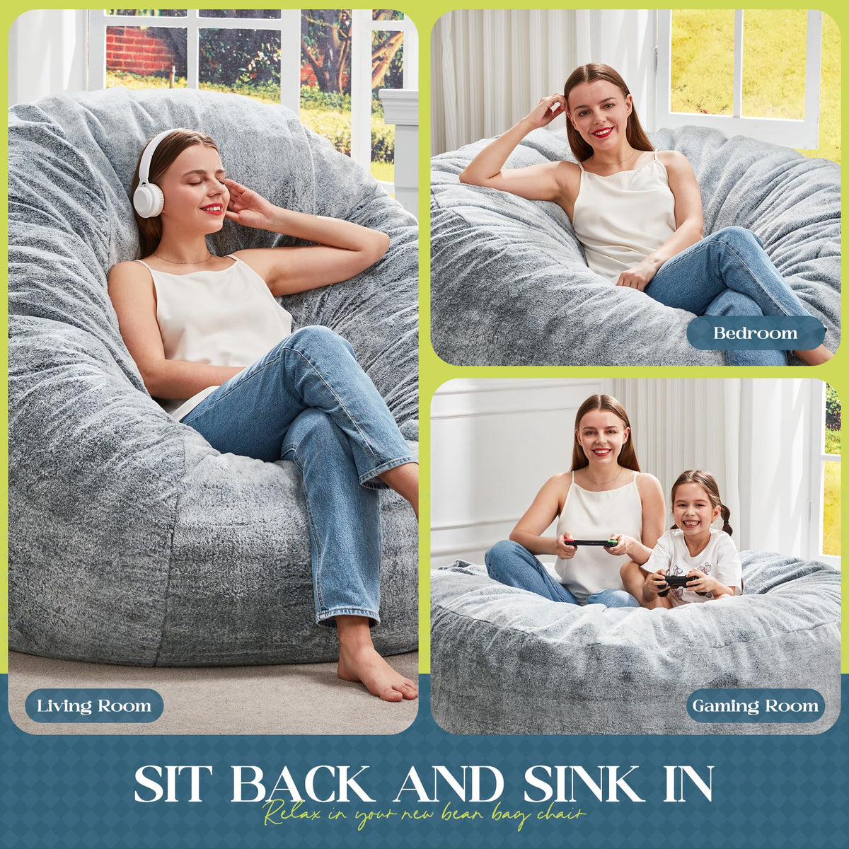 Grey 5FT Bean Bag Chair U899733