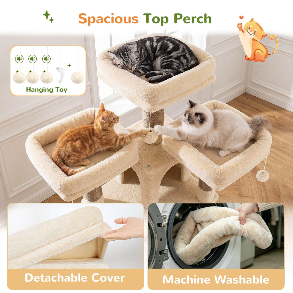 70 Inch Beige Cat Tower with Scratching Post F736952