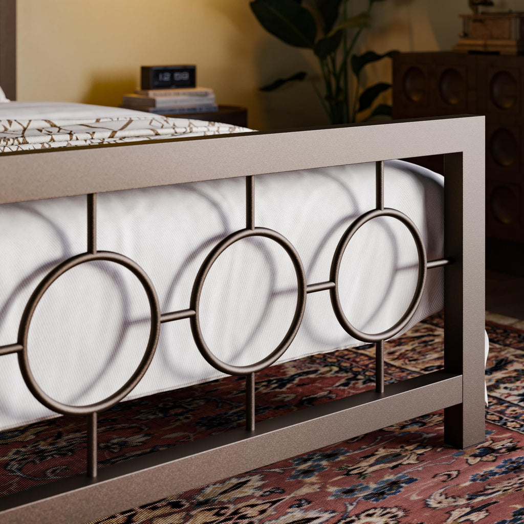 Full Size Brown Metal Bed Frame with Headboard and Footboard A4033
