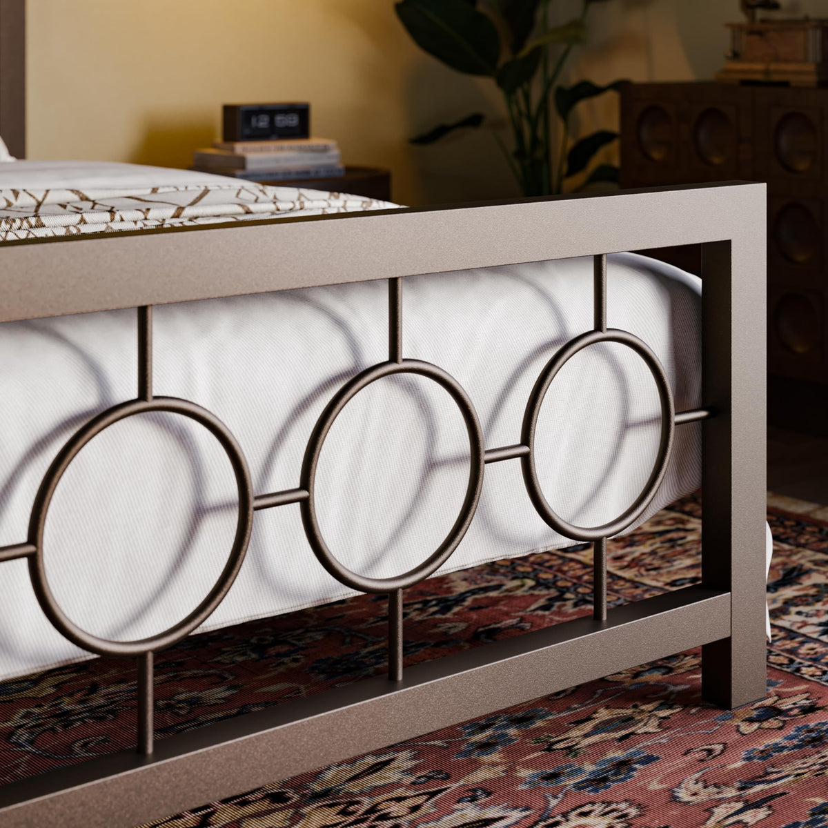 Full Size Brown Metal Bed Frame with Headboard and Footboard A4033
