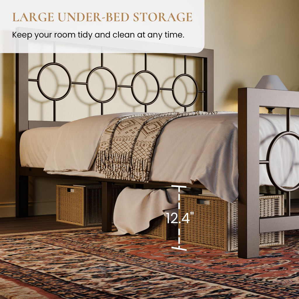 Full Size Brown Metal Bed Frame with Headboard and Footboard A4033