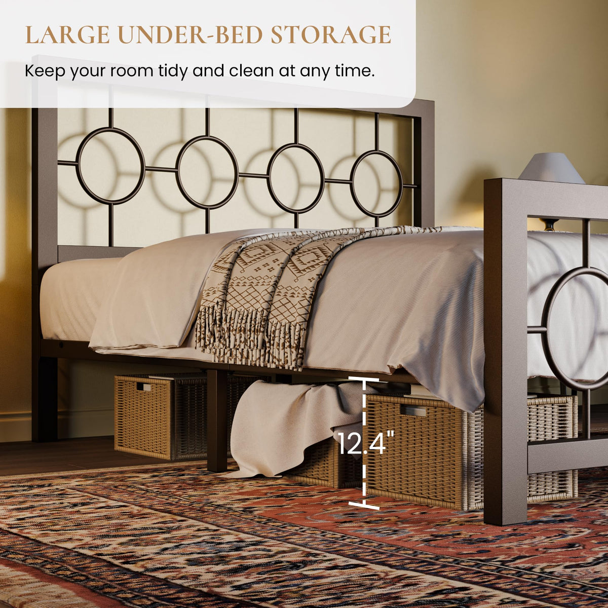Full Size Brown Metal Bed Frame with Headboard and Footboard A4033