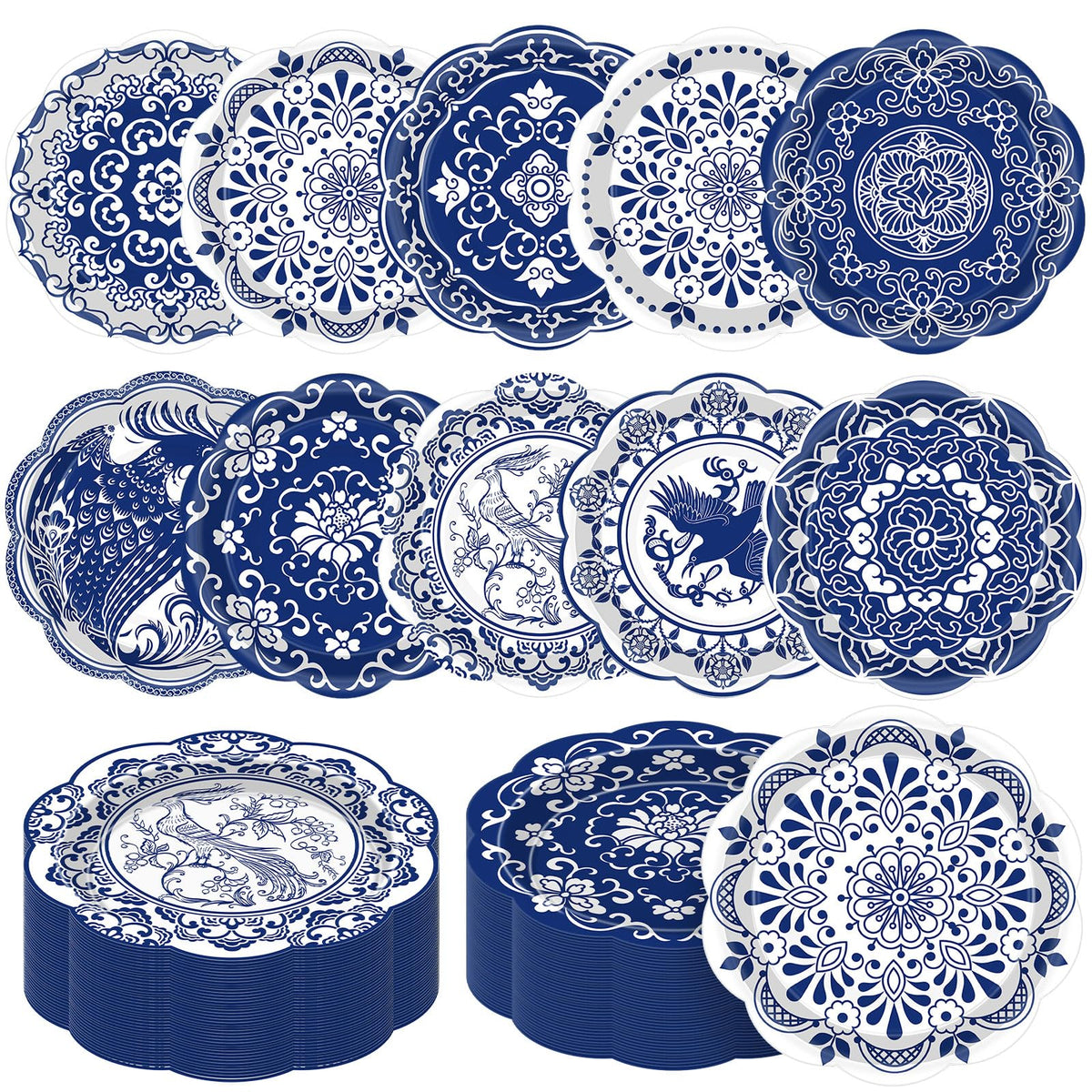 120 Pieces 7 Inch Blue Floral Paper Plates Q96056