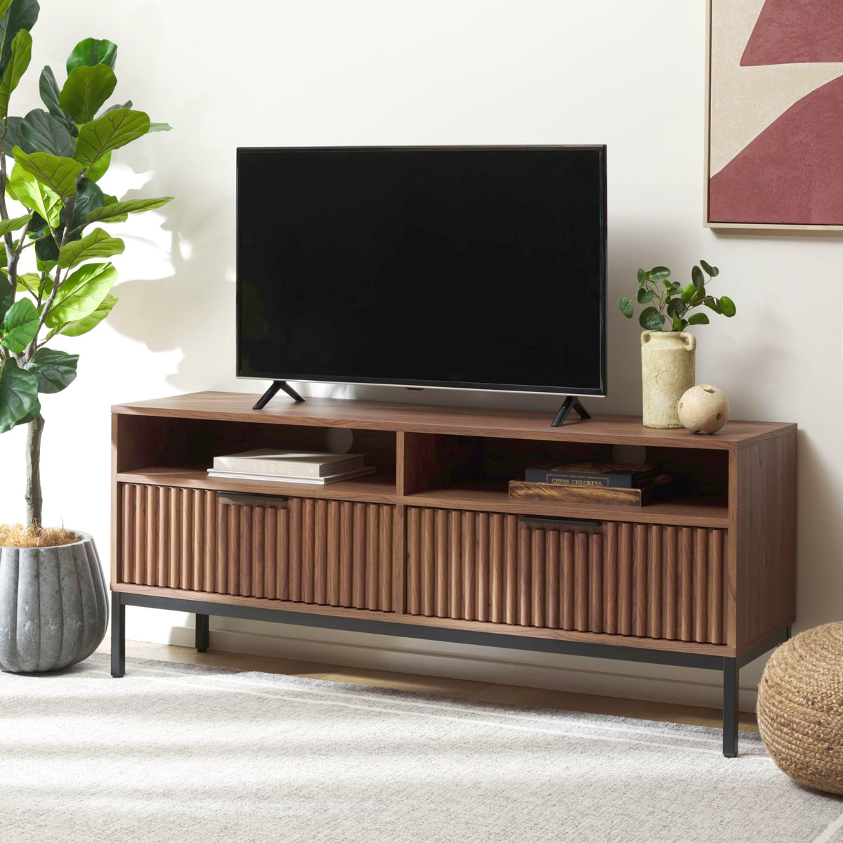 Walnut Brown Black 2 Drawer TV Stand V741612