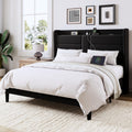 Queen Size Black Velvet Upholstered Platform Bed Frame with Storage Headboard T688