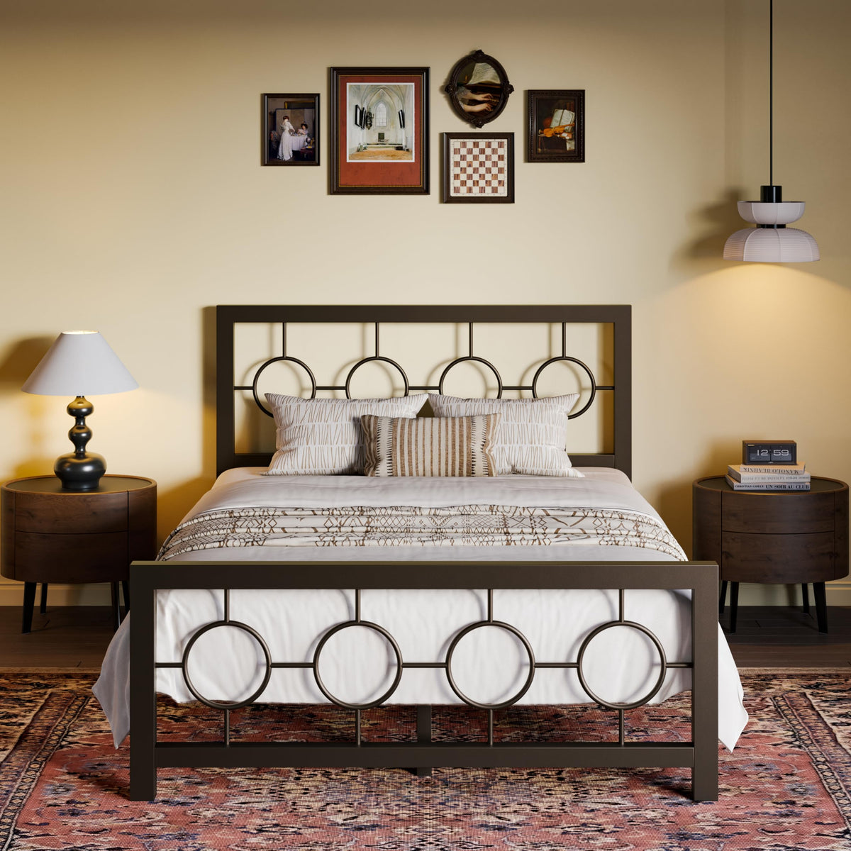 Full Size Brown Metal Bed Frame with Headboard and Footboard A4033